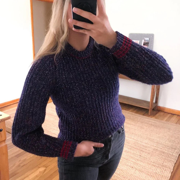 rag & bone Sweaters - Rag & Bone Merino Wool Blend Blue Red Striped Tight Knit Pullover Sweater XS